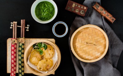 Tempura de vieiras con chutney de hierbas