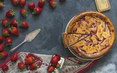 Cheesecake with strawberries. Three cheese flavor