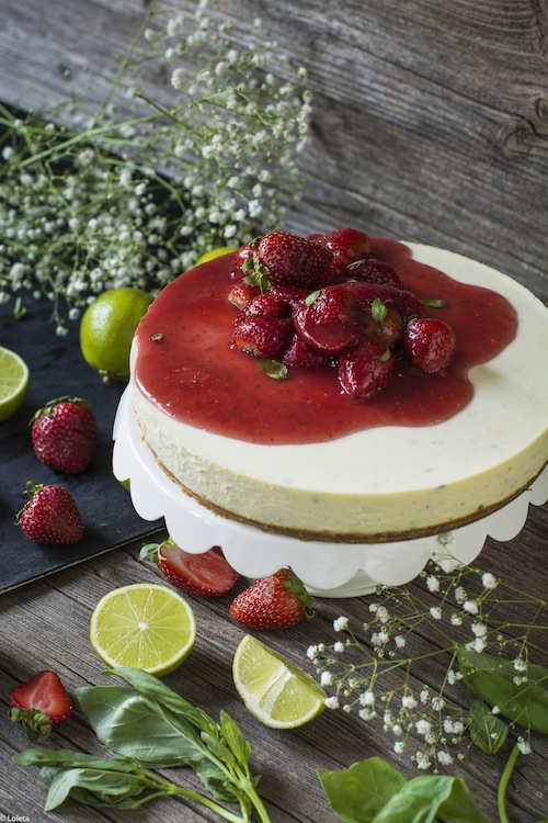 Cheese cake without oven Basil with lime and strawberry 7