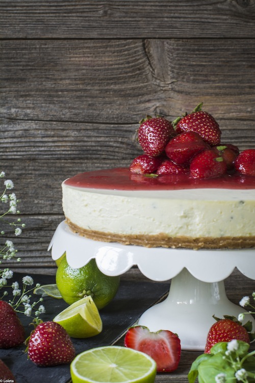 Gâteau au fromage sans four basilic au citron vert et fraise 8