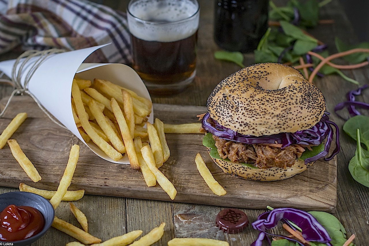 Bagels de pulled pork con cerveza y mi salsa barbacoa casera