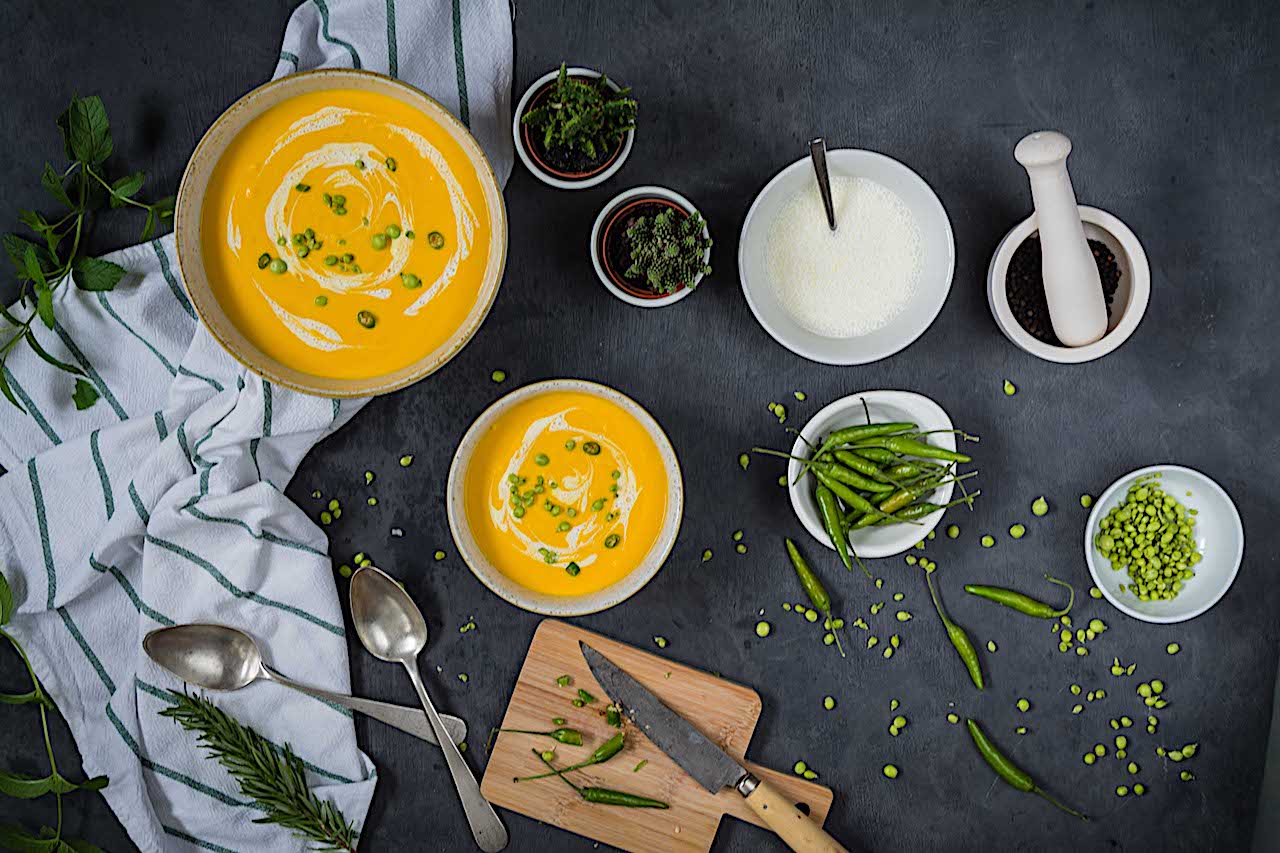 Sweet potatoes and carrots roasted with Rosemary cream