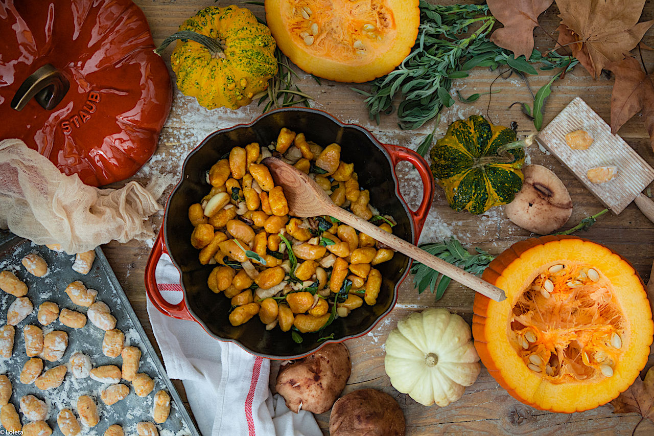 Mis gnocchi de calabaza con setas shitake y mantequilla de salvia