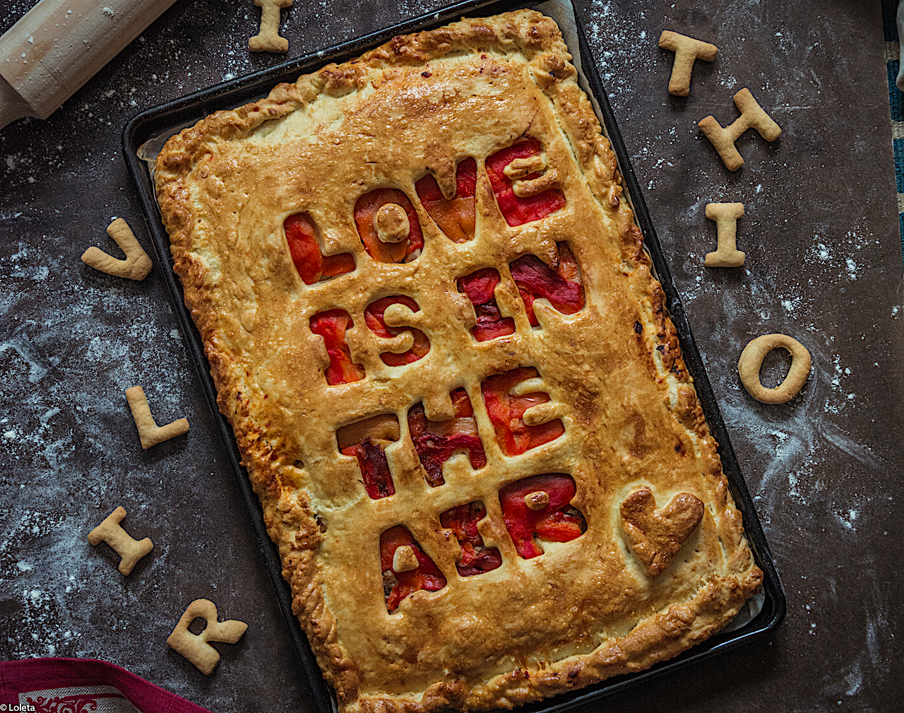 Roast peppers pie home. Love is in the air