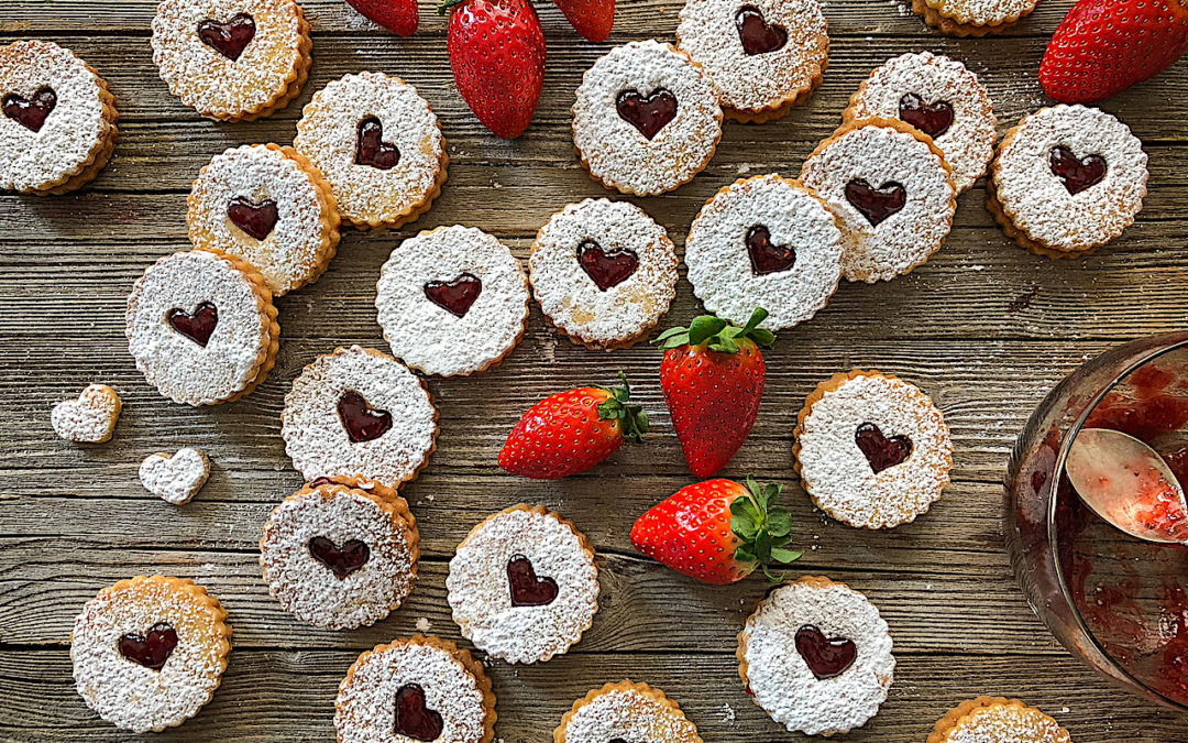 Linzer cookies filled with homemade Strawberry Jam