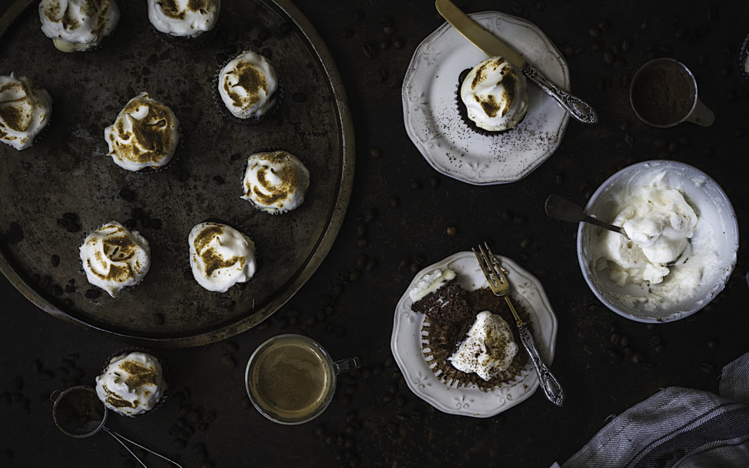 Tiramisu with mascarpone cheese and meringue cupcakes. Gluten and sugar free