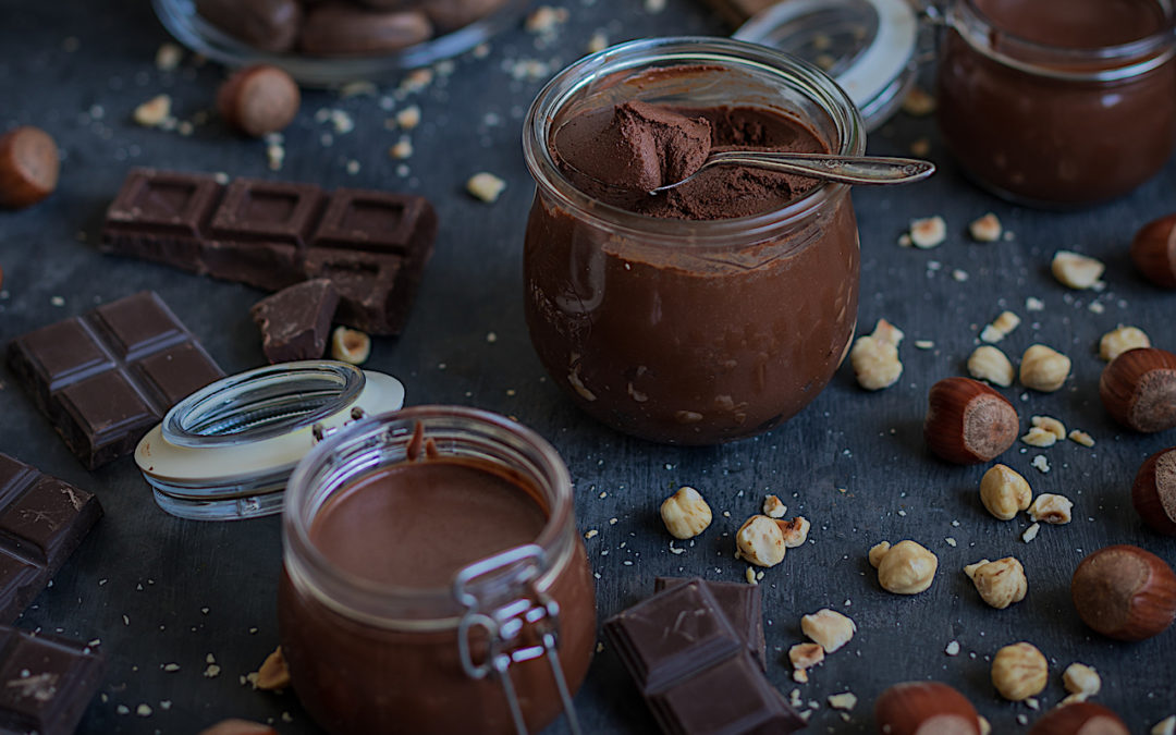 Homemade Nutella. Home-made hazelnut and chocolate cream