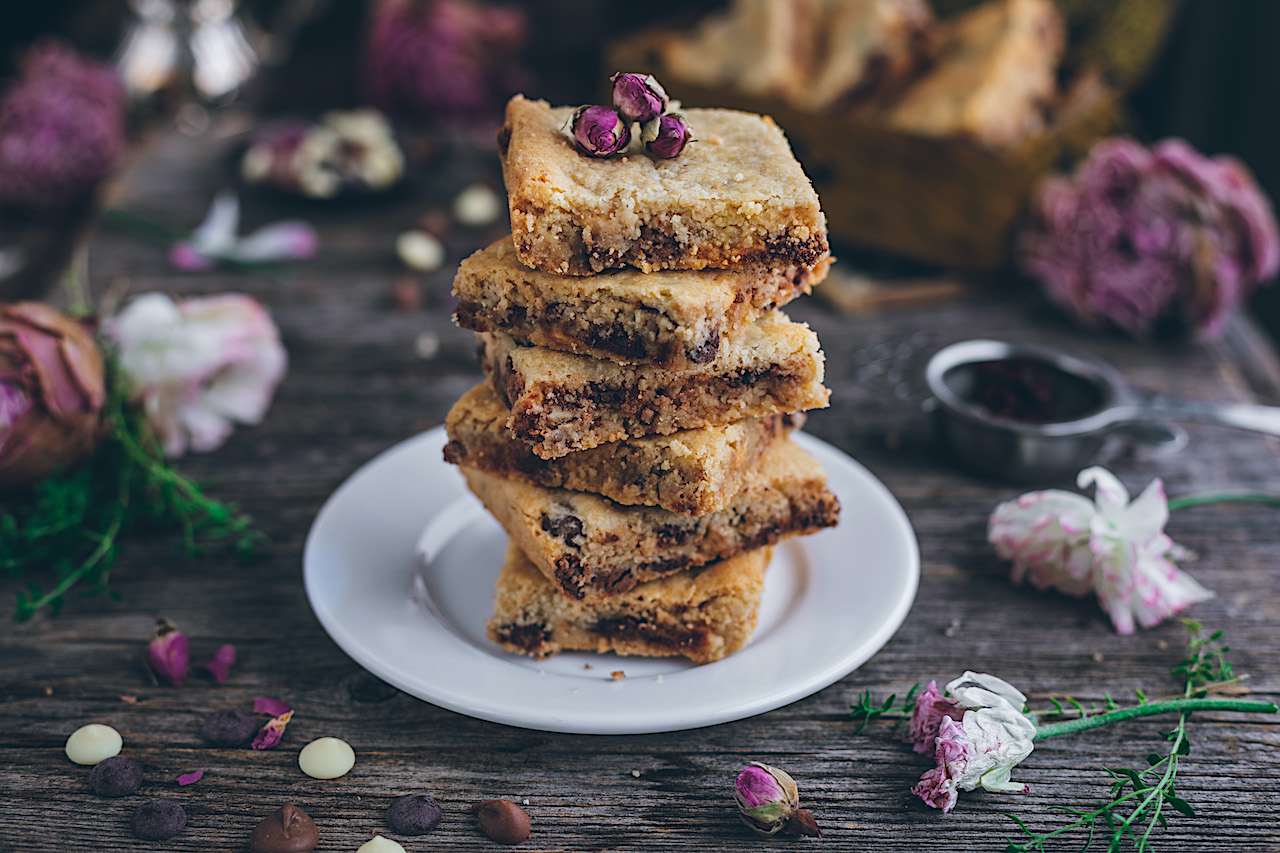 Three chocolate cookies. Shortbread cookies