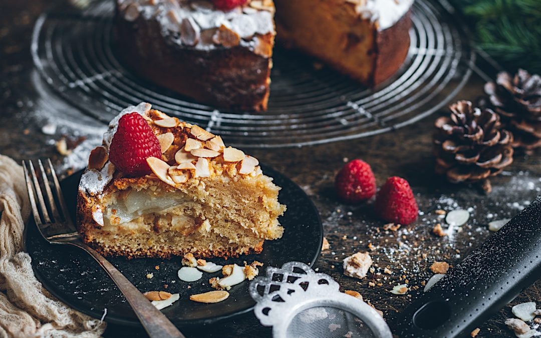 Pear and almond cake. Our breakfast at Christmas