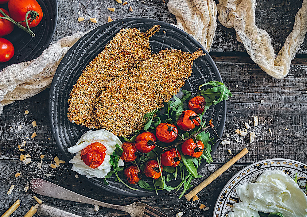 Berenjenas al horno con crujiente de quinoa
