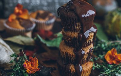 Pumpkin and chocolate muffins. Autumn for breakfast.