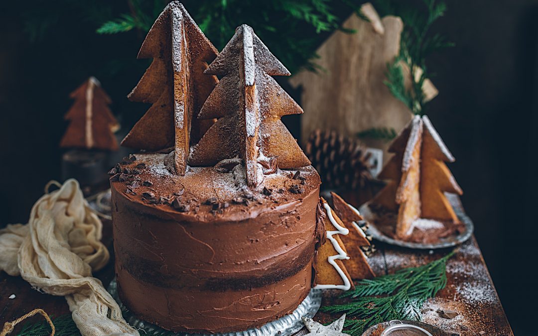 Chocolate and vanilla Christmas cake. Marble cake