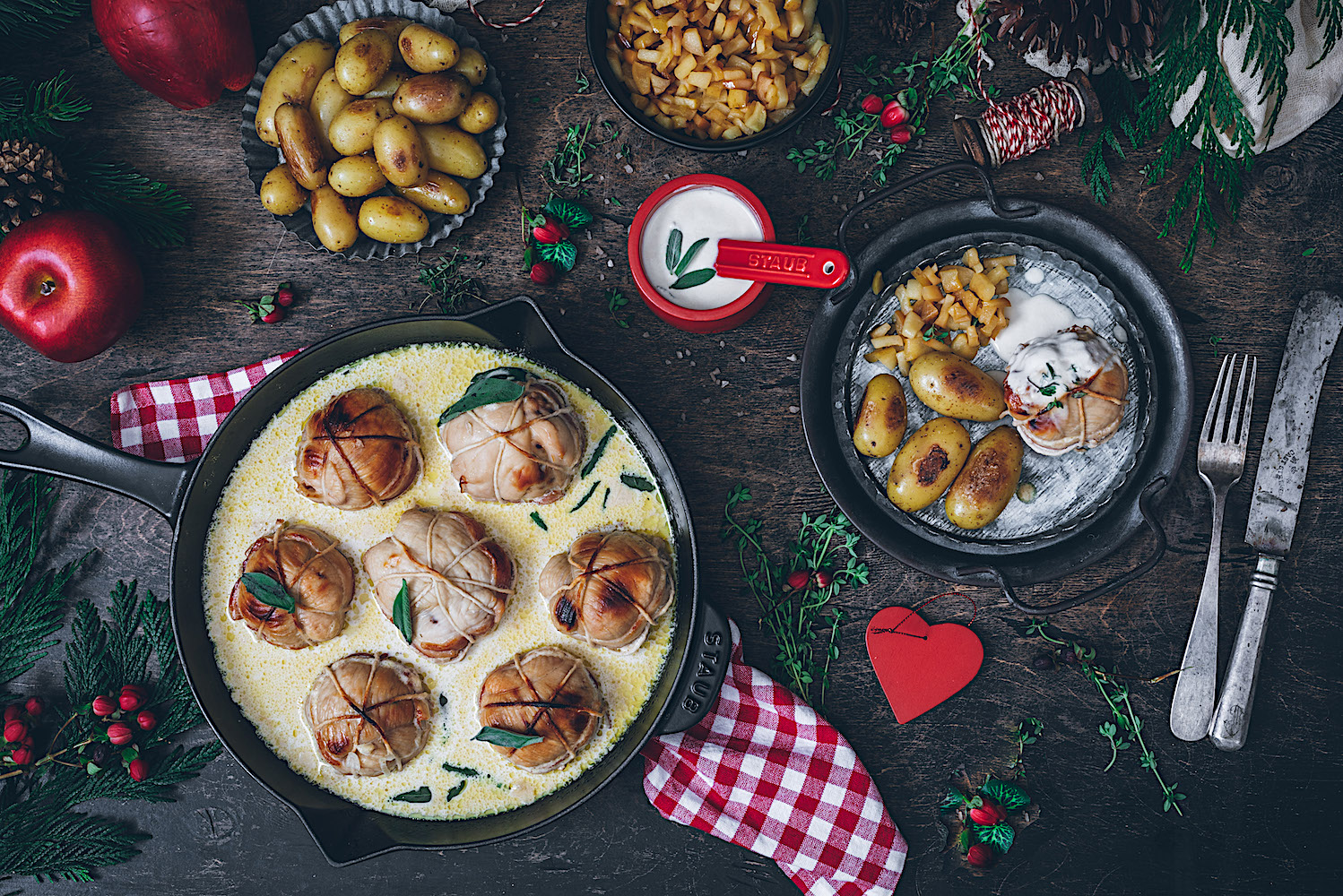 Pavo relleno con crema de oporto. Pechugas trufadas con manzana