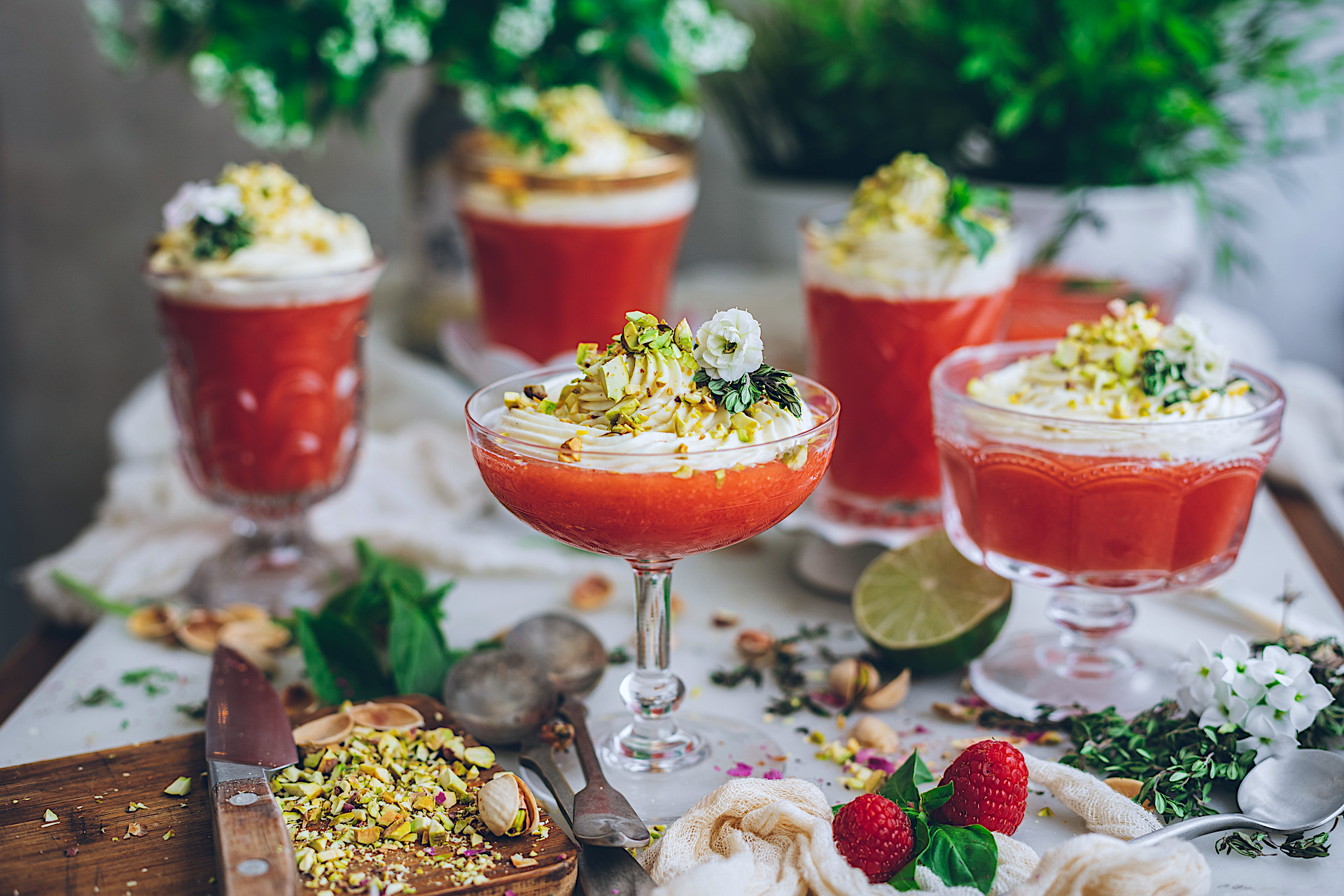 Vasitos de sandía a la siciliana con crema de mascarpone
