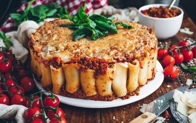 Rigatoni stuffed with ricotta and foie gras with the richest Bolognese sauce in the world