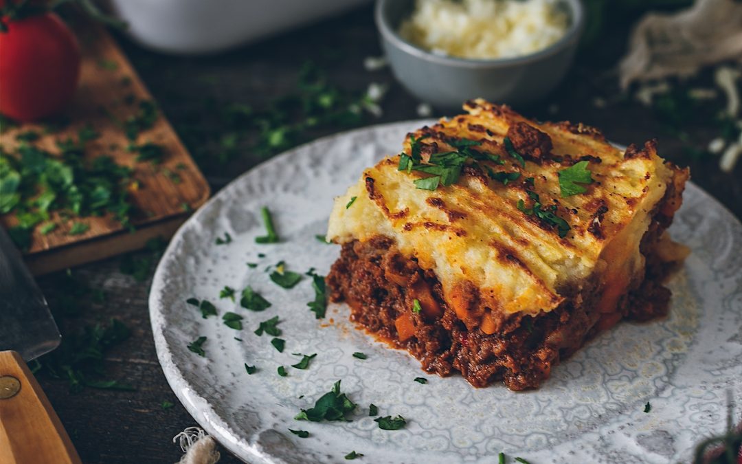 Meatloaf or Cottage pie of bolognese and potatoes. Perfect for the whole family