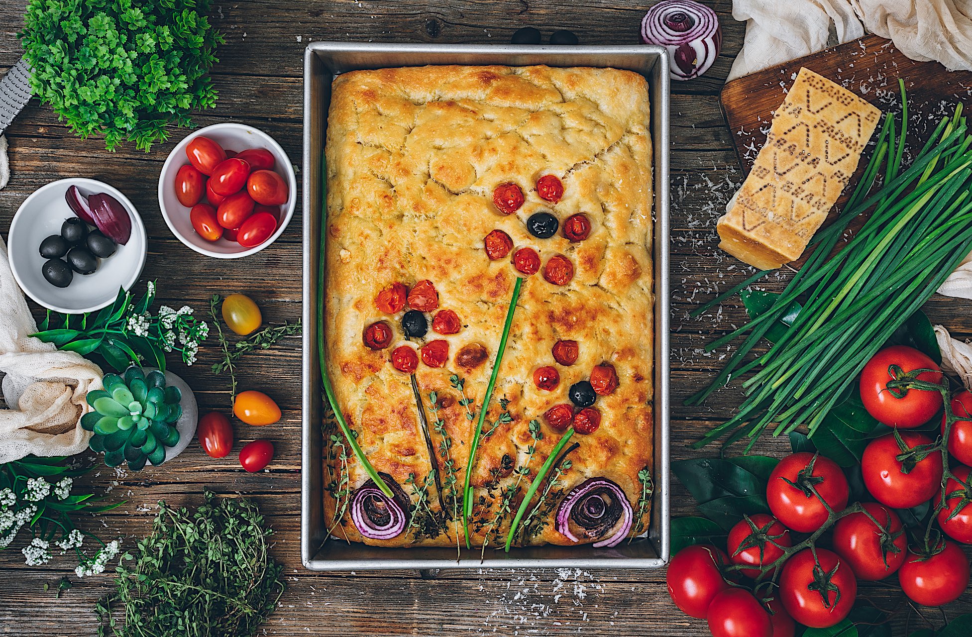 Focaccia de primavera sin amasado. No te podrás resistir.