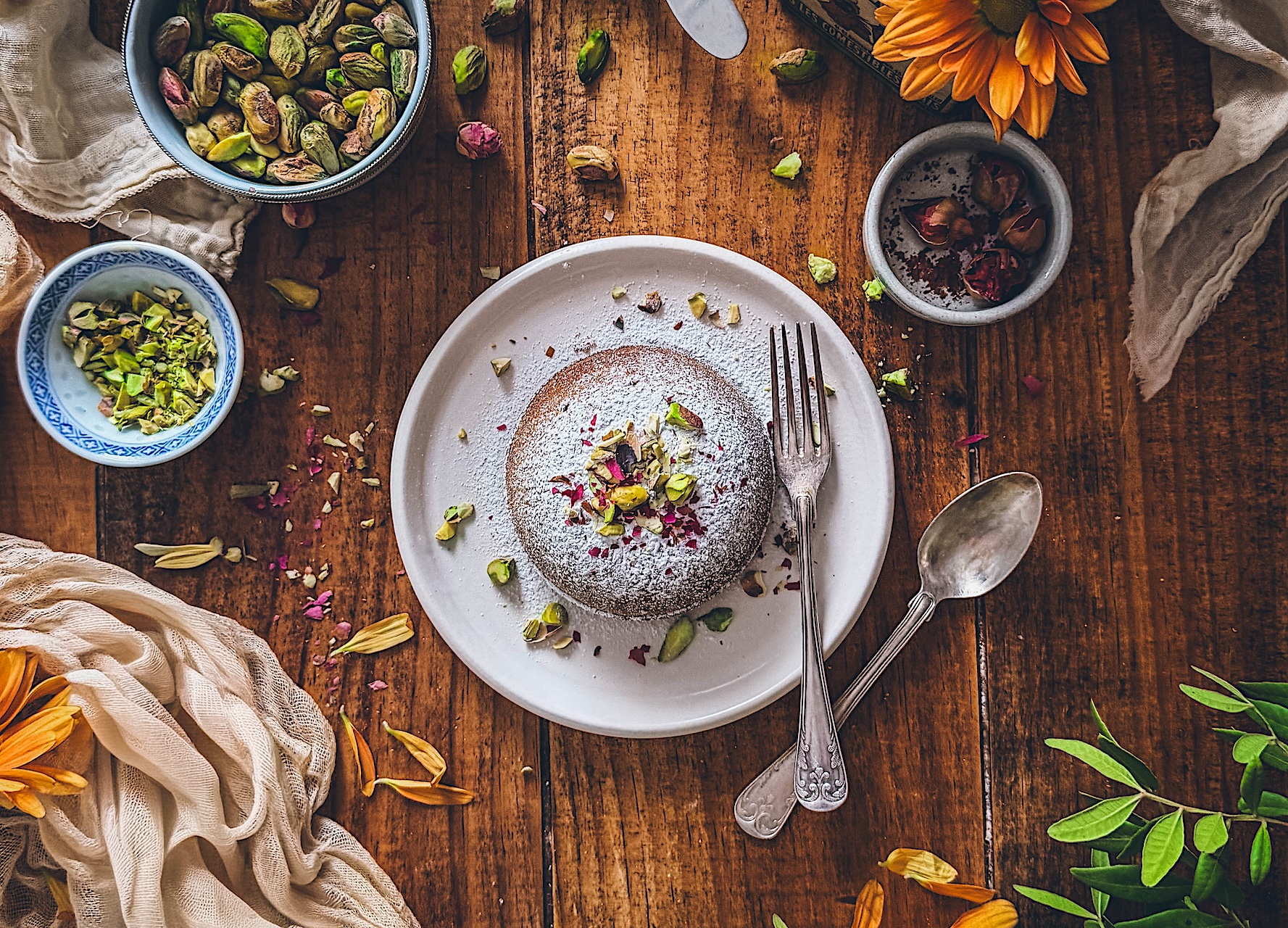 Coulant de pistachos y chocolate blanco. Pura seda en tu boca